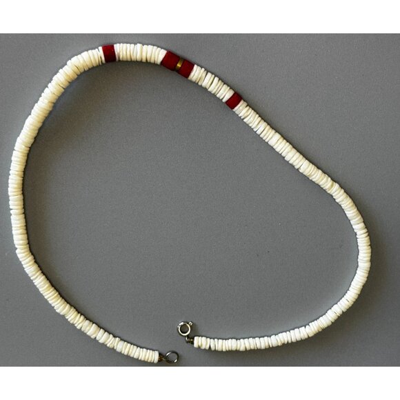 Vintage Spiny Oyster Shell Heishi Necklace Red Accents 16 Inches Southwestern - Picture 3 of 7